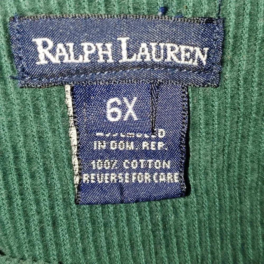 Ralph Lauren Green Corduroy Dress Overall Embroidered Bear Size 6x